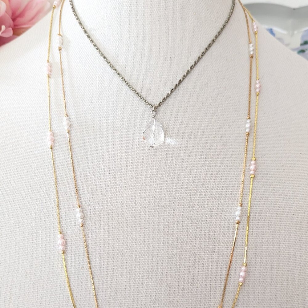 Layered Beaded Station Crystal Pendant Choker Necklace Set Dainty Jewelry